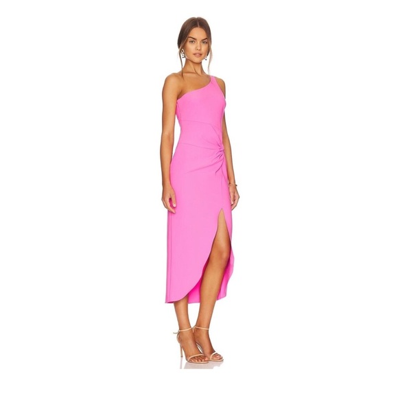 LIKELY Revolve Pink Merilou Twist Front One-Shoulder Midi Dress Size 2 NWT - Picture 2 of 5
